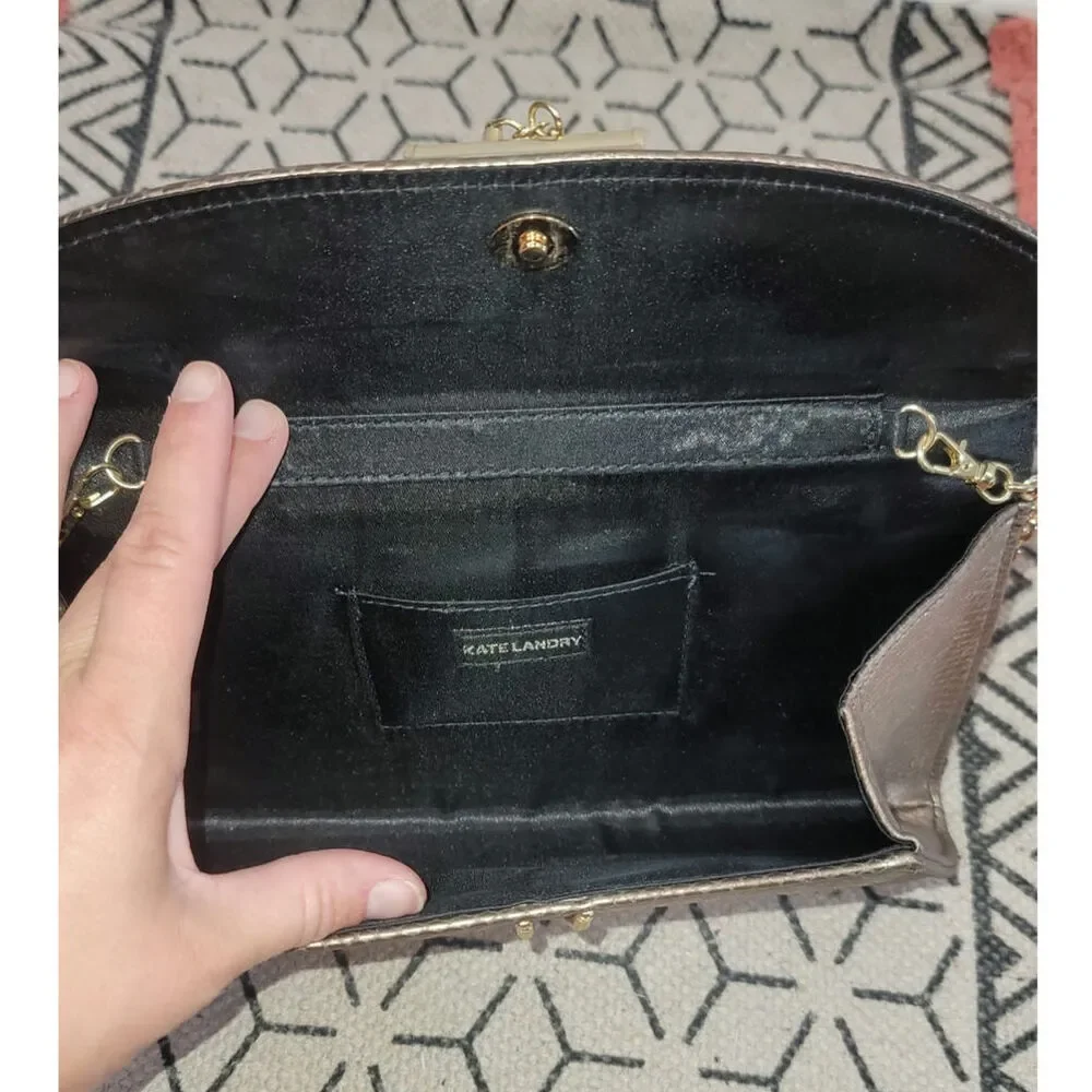 KATE LANDRY BRONZE CLUTCH W SHOULDER CHAIN